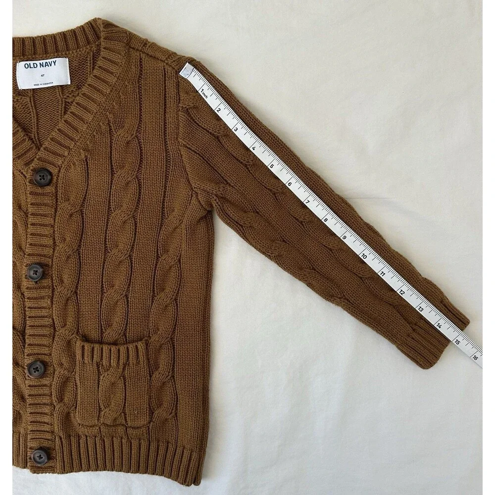 Old Navy Toddler Boys Girls Cable Knit Cardigan Sweater 4T Cotton Brown NWOT